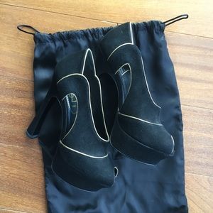 YSL Palais Suede Cutout Peep-toe Platform Heel